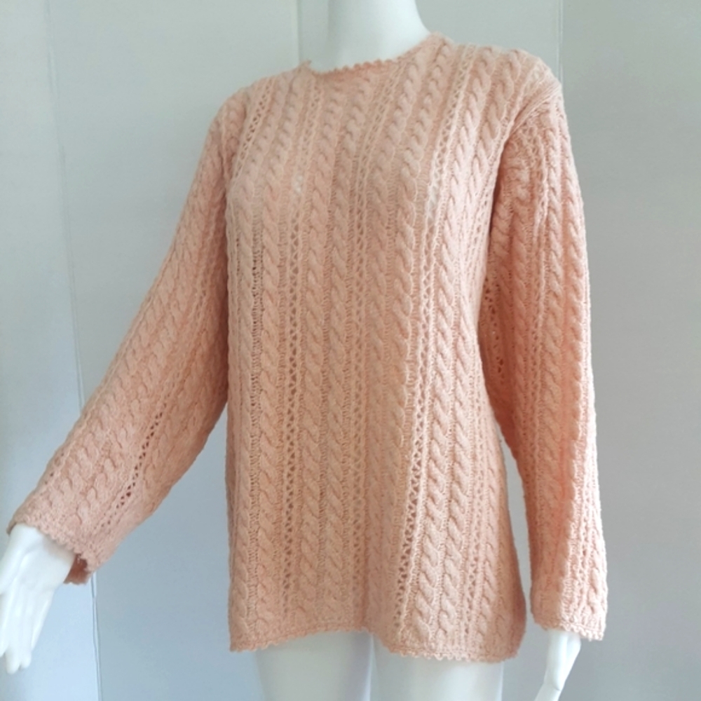 STUDIO BY LIZ CLAIBORNE PEACH PULLOVER CABLE KNIT SWEATER SZ LP
